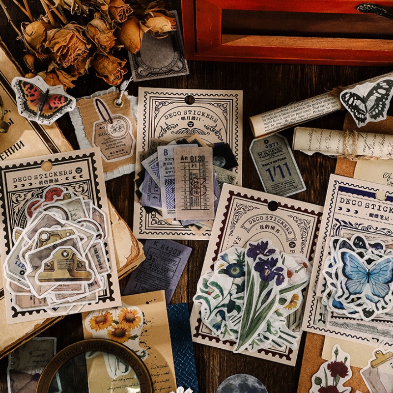 40pcs/pak Seri Time Messenger Vintage Booklet Diy Journal Plants Stiker Alat Tulis Scrapbook