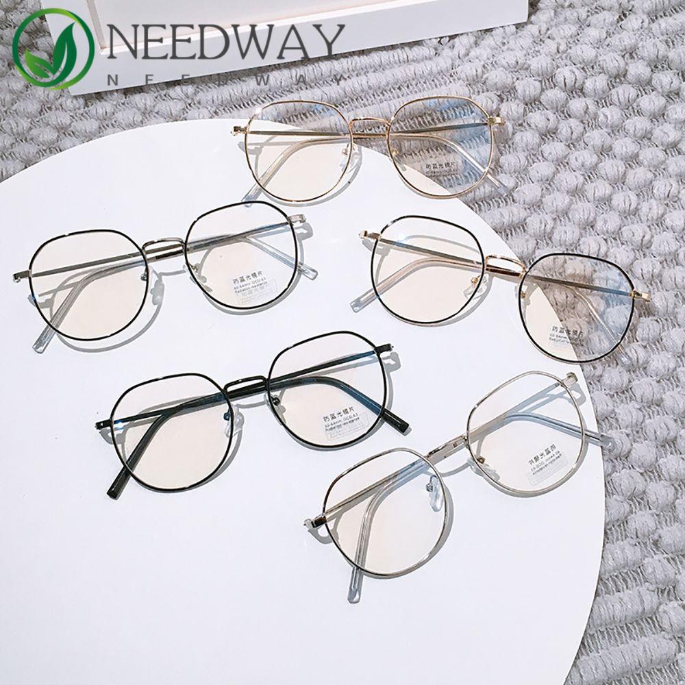 Needway   Blocking Glasses Geometri Korea Anti Blue Light Pria Wanita Kacamata Optik Logam