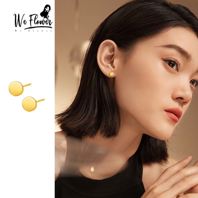 Kami Bunga Minimalis S925 Perak Emas Geometris Bulat Stud Anting Untuk Wanita Pria Hypoallergenic Kecil Disc Earring Pick Gratis Telinga Perhiasan