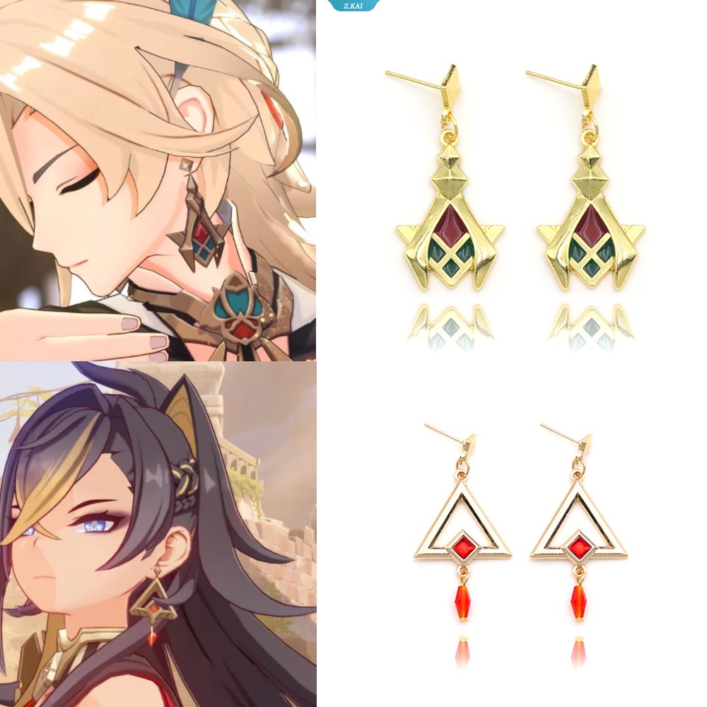 Game Genshin Impact Earrings Dehya Kaveh Cosplay Unisex Ear Studs Aksesoris Perhiasan Liontin Segitiga Eardrops Hadiah [ZK]