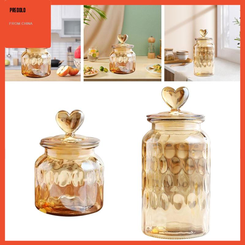 [Predolo] Glass Storage Jar Toples Kedap Udara, Wadah Penyimpanan Teh Hias Glass Canisters Untuk Permen, Teh Longgar, Gula, Bumbu