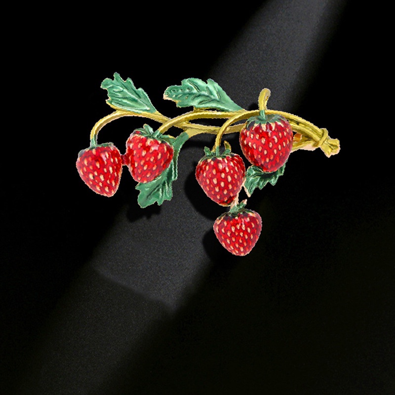 Bros Strawberry Pin Merah Desain Tanaman Permata Lucu Gaya Musim Panas