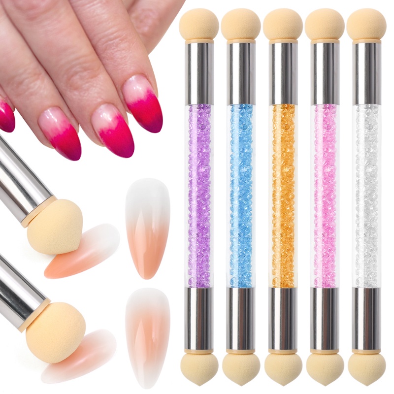 Multifungsi Kepala Ganda Spons Gradien Shading Nail Art Pen Dotting Brush Berlian Imitasi Gagang Alat Lukisan Kuas Kuku Manikur Aksesoris