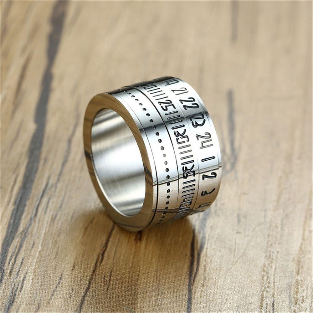 LILY Cincin Titanium Angka Romawi Fashion Pria Biker Spinner Kalender Tanggal Waktu3 Part