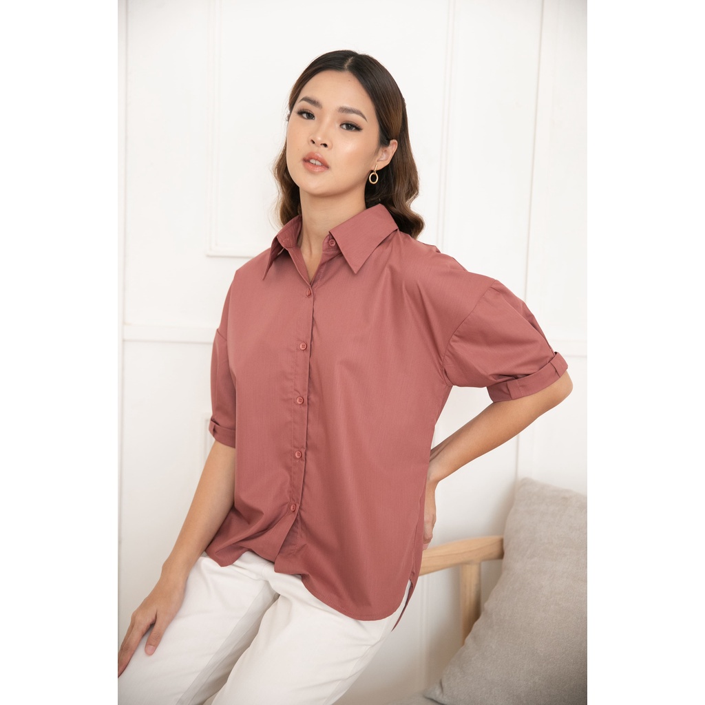 Ms Daisy Diora Oversized Short Sleeve Shirt Atasan Blouse Kemeja Wanita Lengan Pendek