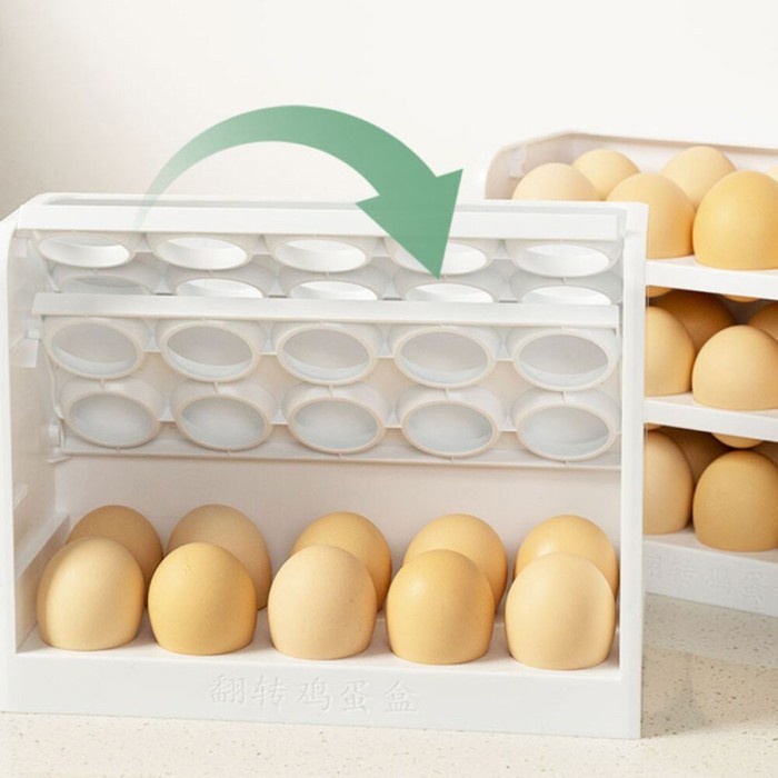 Flip Egg Organizer / Rak 3 Susun Pintu Penyimpan Telur Untuk Kulkas