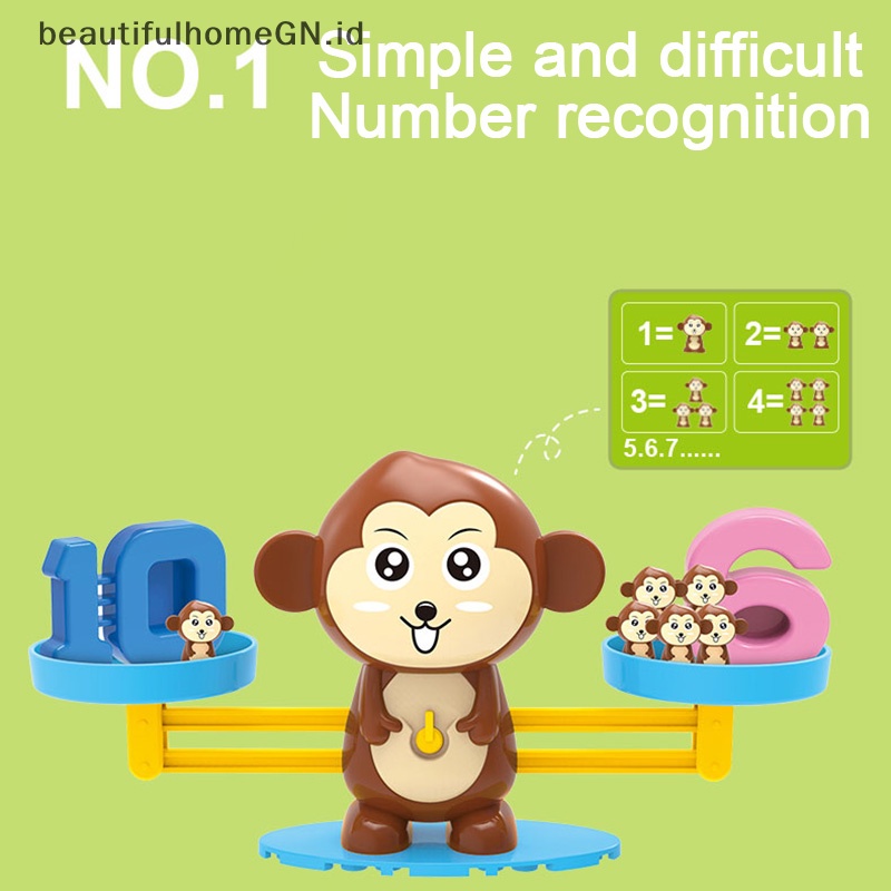 {Cantik} Mainan Matematika Montessori Digital Monkey Balance Scale Number Board Game Mainan Anak~