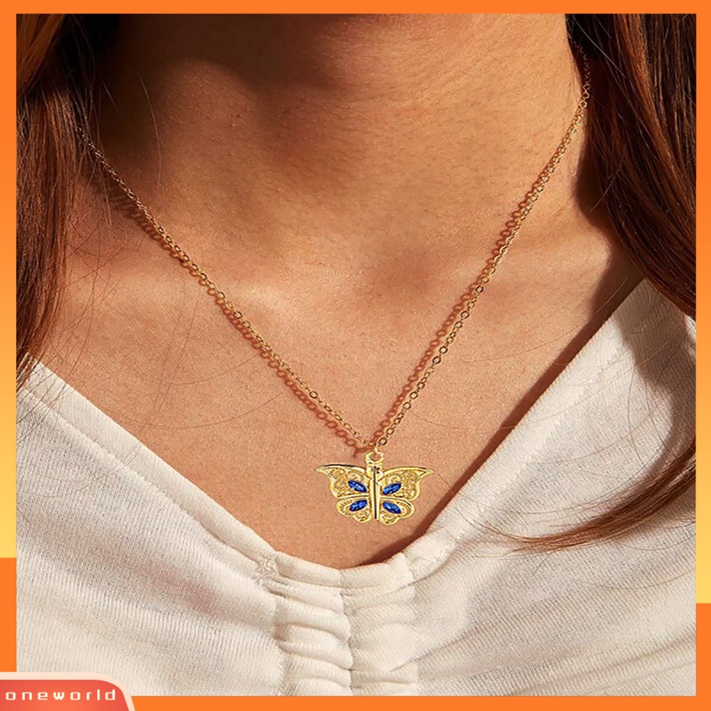 [ONE] Women Necklace Butterfly Open Heart Berlian Imitasi Wanita Liontin Untuk Hadiah