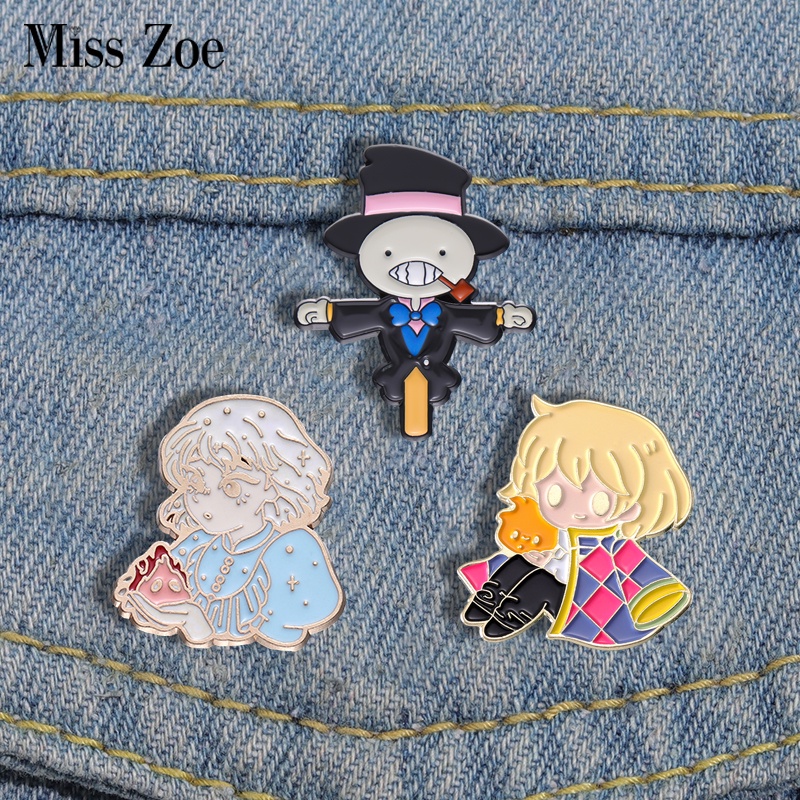 Howl Sophie Calcifer Enamel Pin Scarecrow Turnip Bros Lapel Badges Kartun Film Perhiasan Hadiah Untuk Anak-Anak Teman Penggemar