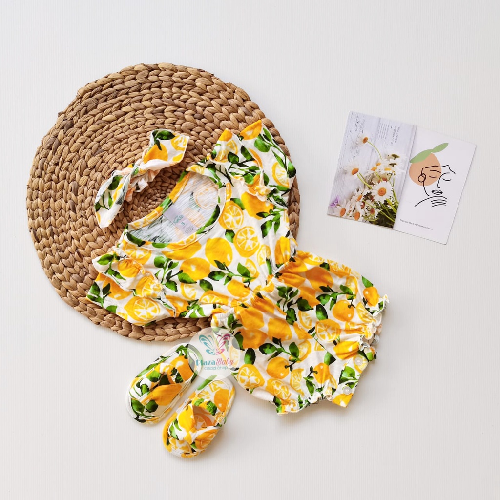 Plazababyku MX JUMPSUIT LUNA SANDALS setelan bayi motif bunga yang lucu free headband + sandal