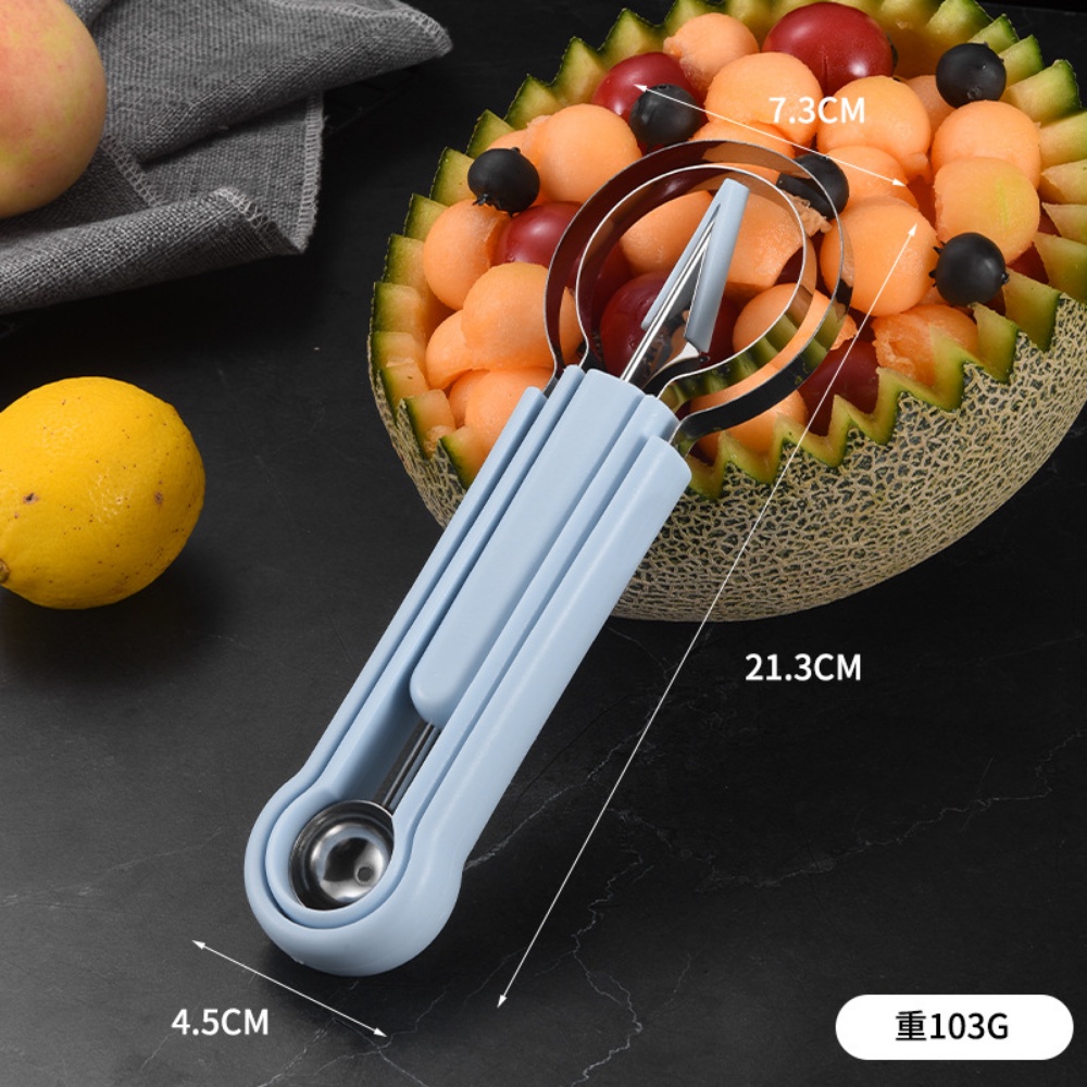 Pemotong Buah Stainless Steel 3in1 Produksi Cepat Piring Buah Alat Dapur Untuk Coring Dan Pengiris Buah