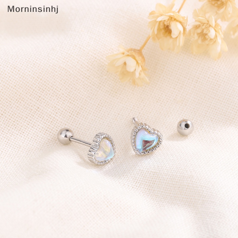 Mornin 1pasang925 Sterling Silver Lucu Warna-Warni Hati Moonstone Sekrup Stud Anting Telinga Tulang Kuku Untuk Wanita Pesta Pernikahan Perhiasan Halus id