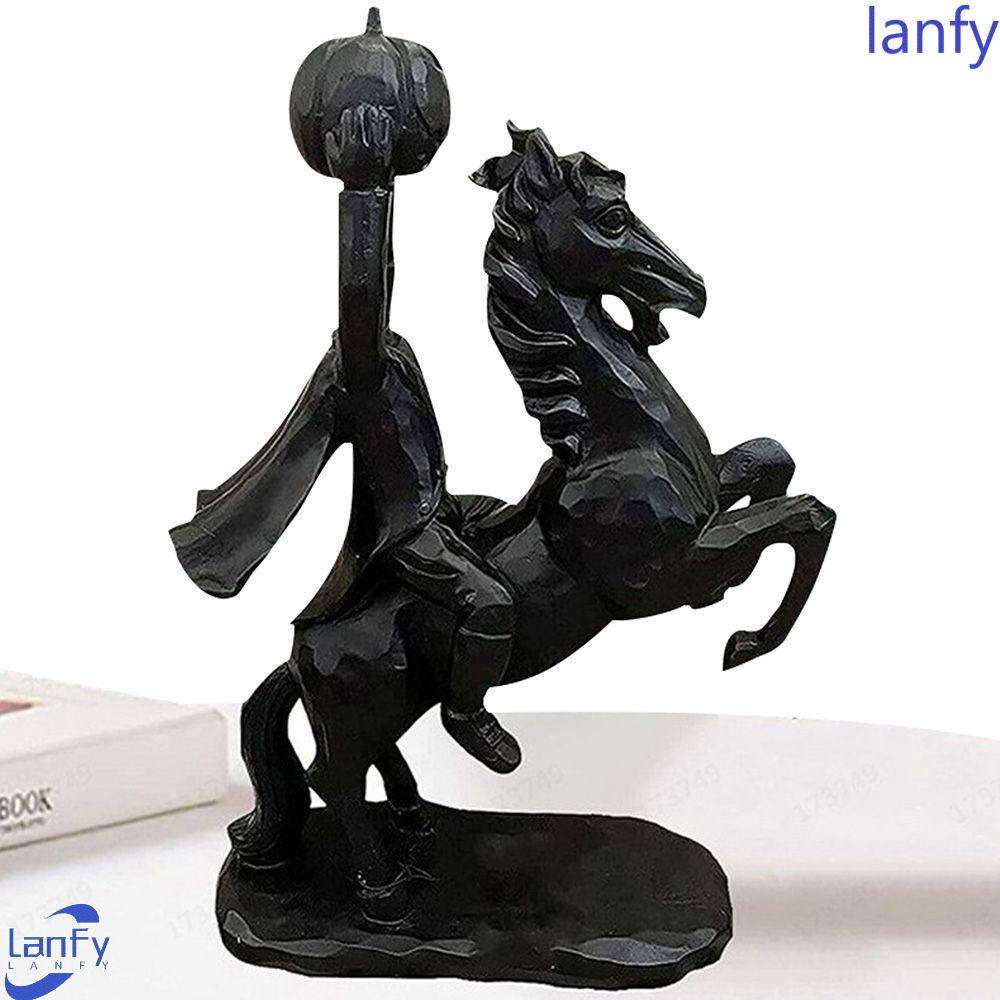 Lanfy Patung Horseman Tanpa Kepala Horror Kepala Labu Hadiah Patung DIY Ornamen Dekorasi Desktop