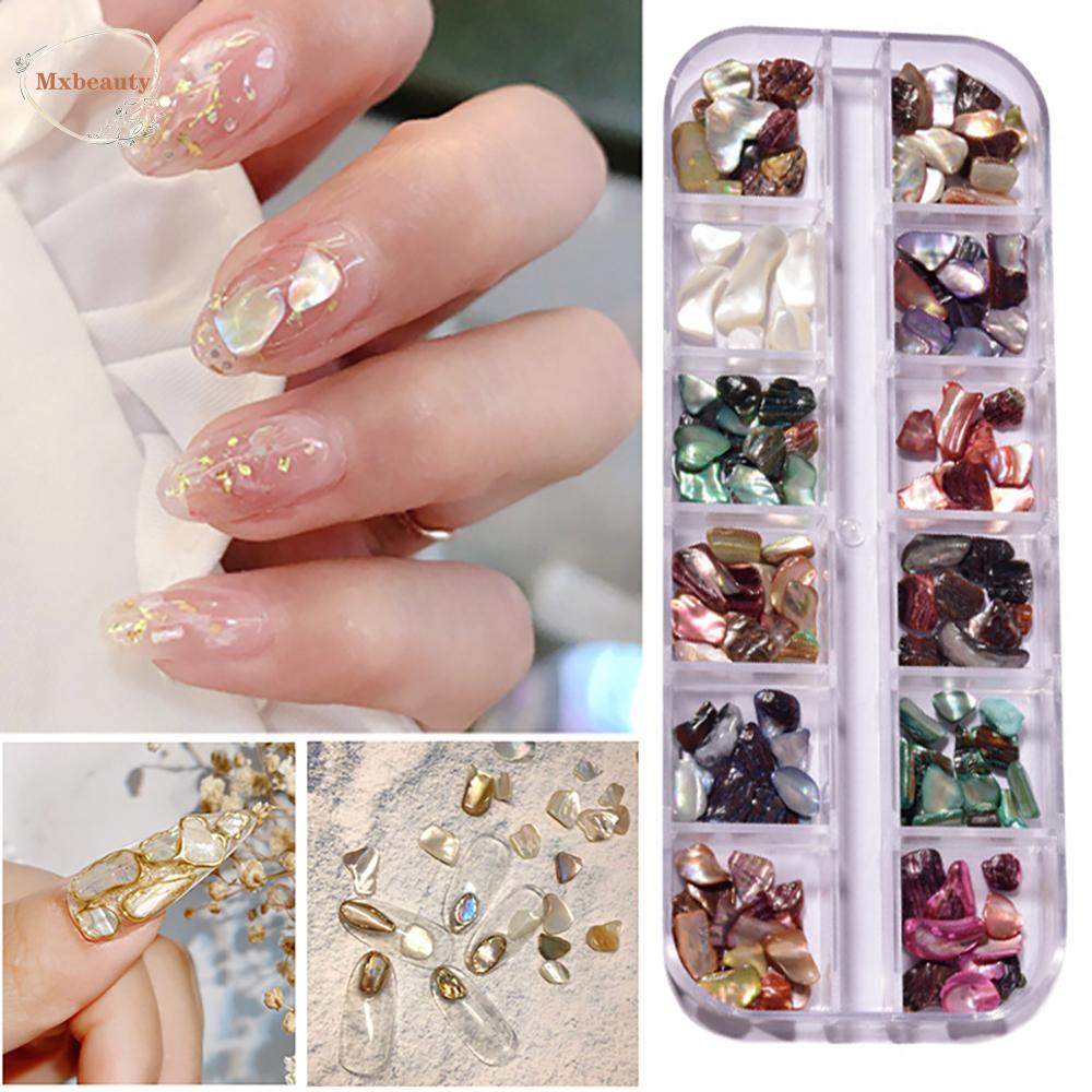 Mxbeauty Dekorasi Nail Art Alami Ukuran Campur Symphony Manicure Irregular Nail Shell Flakes