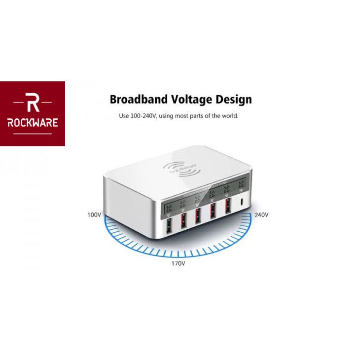 ROCKWARE WLX-818F - 5 Fast Charging USB and 1 USB Type-C LED Display