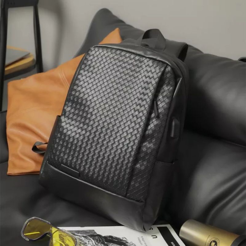 Tas Backpack Anyaman Kulit Ransel Pria/Wanita USB Import Quality LX_Store