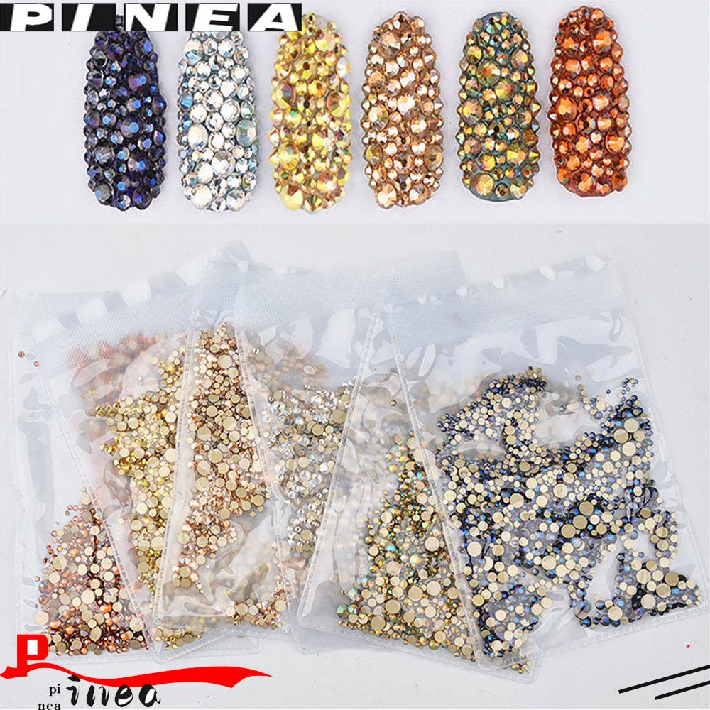 Nanas 1440 Pcs Kuku Berlian Imitasi Seni Pesona Fashion Wanita Kecantikan Mix Ukuran 3D Berlian Dekorasi