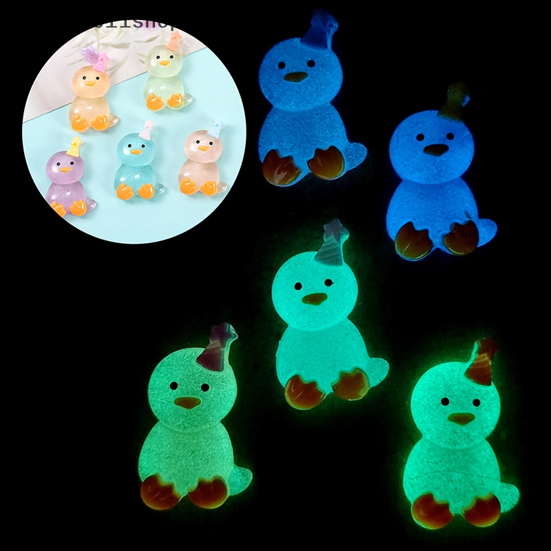 Sho 1/5pcs Luminous Mini Resin Chick Aksesoris Ponsel Rumah Taman Dekorasi Ornamen Mobil Hadiah N