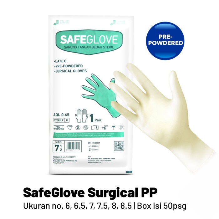 Sarung Tangan Steril Safeglove Surgical Prepowdered 1 Pasang OJ