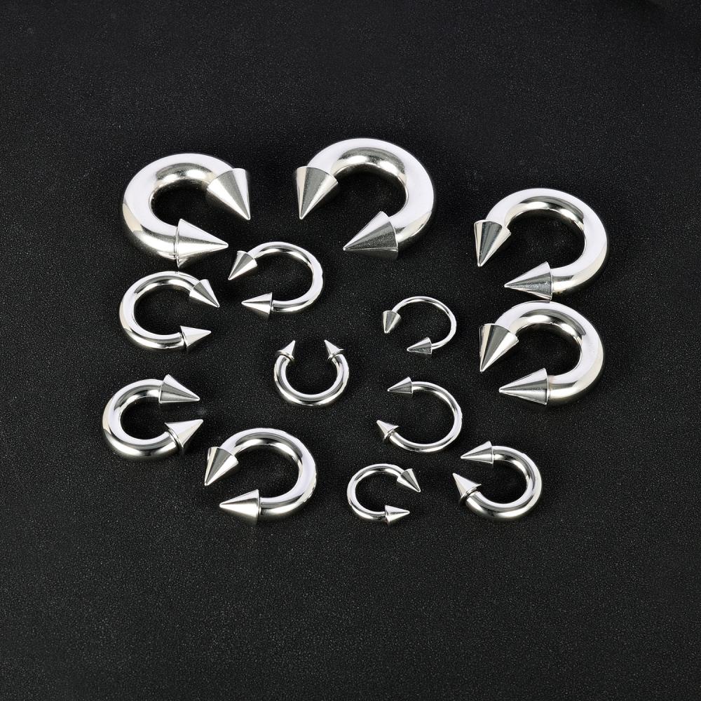 1pc00/0 /2 /4 /6 /8G Spike Tapal Kuda Hidung Cincin Stainless Steel Septum Tindik Pengukur Besar Telinga Ekspanding Anting Tulang Rawan
