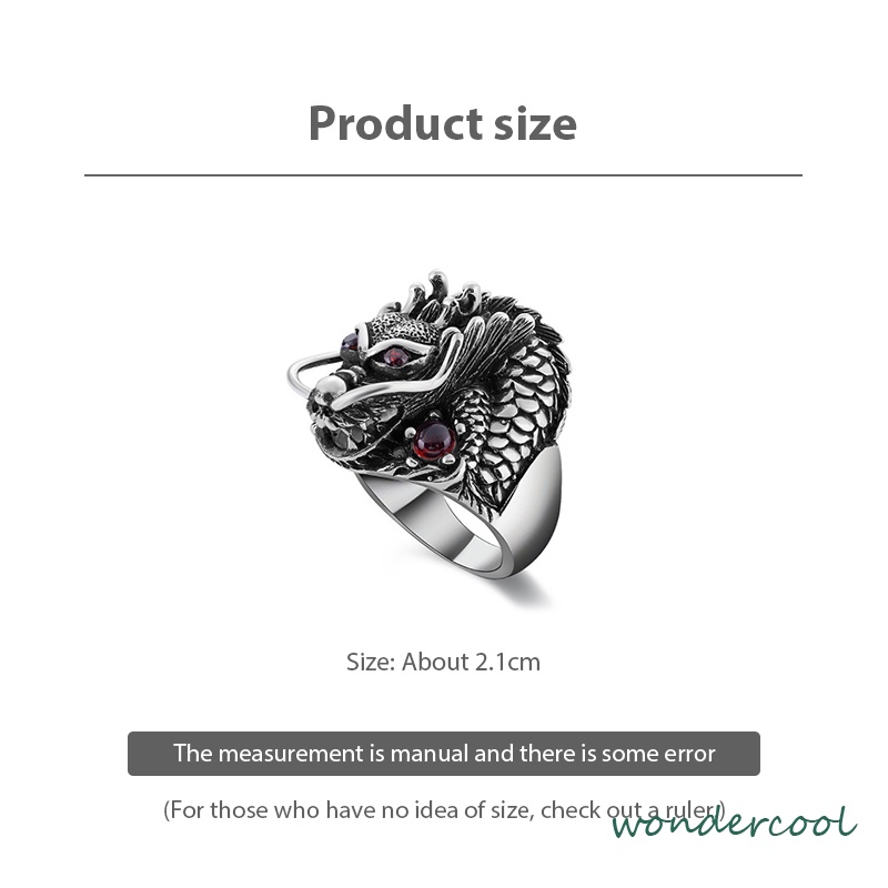 Berlapis Perak Perhiasan Pribadi Kepala Naga Bertatahkan Cincin Zirkonia Vintage Cincin Naga-Won