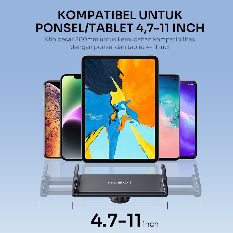 ROBOT RT-CH19 Car Holder Belakang 360 Rotatable For Smartphone Backseat Car Stand Holder