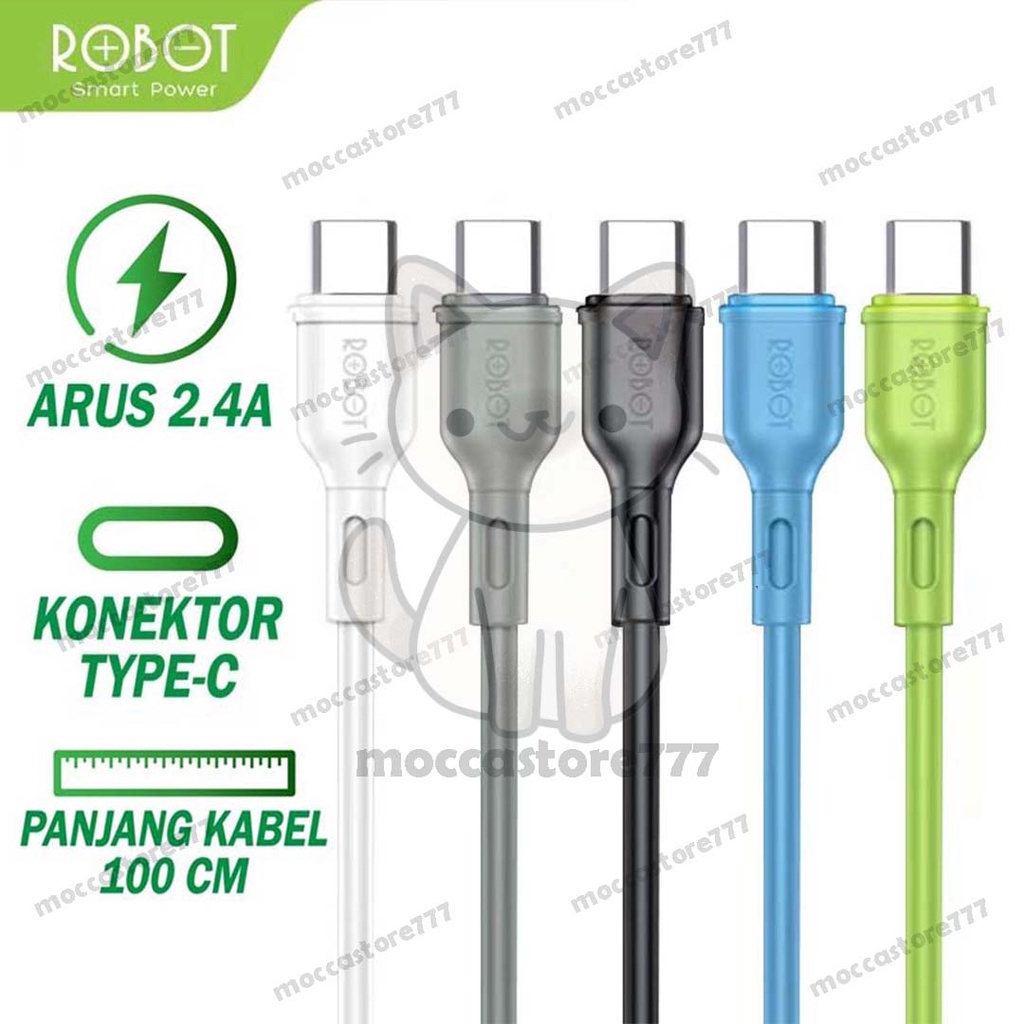 Kabel Data Type C ROBOT RBC100 1M Data Cable 2,4A Original - Garansi Resmi 1 Tahun