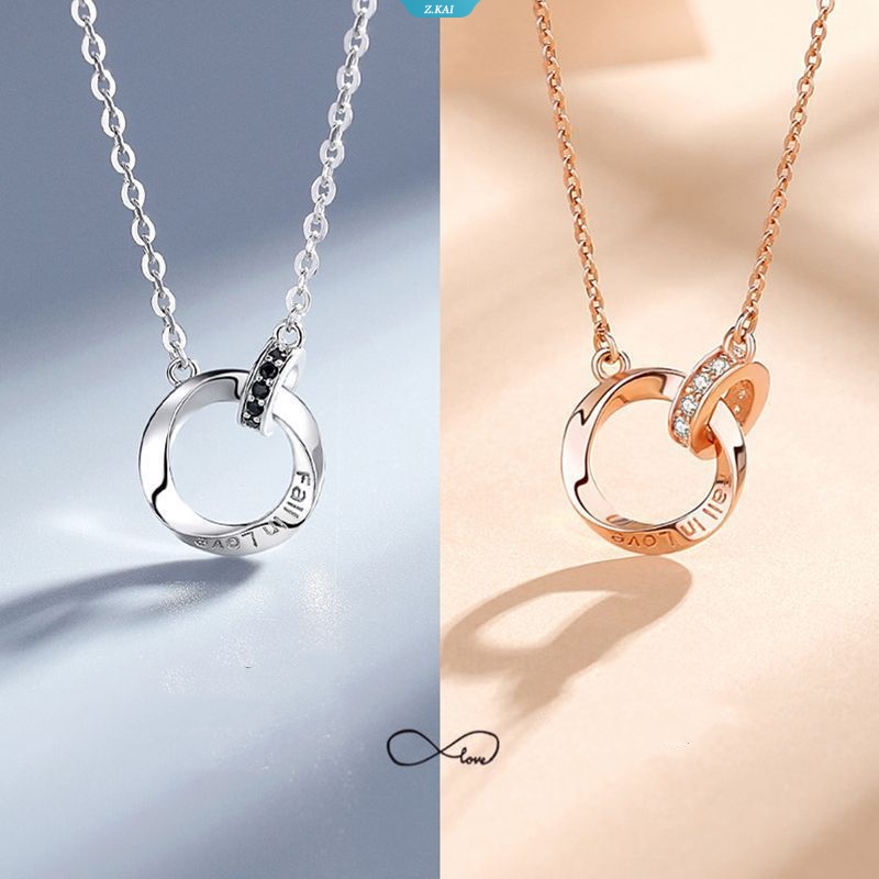 Hollow Bulat Zirkon Liontin Kalung Choker Warna Rose Gold Stainless Steel Perhiasan Rantai Pesta Pernikahan Hadiah Anniversary [ZK]