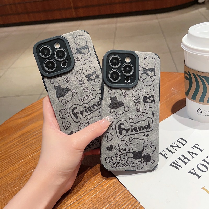 IPHONE Casing Pelindung Bahan Kulit Untuk Iphone14 13 12 11 Pro MAX X XR XS Max7 8 Plus Kartun Cute Winnie Bear Anti-drop soft case