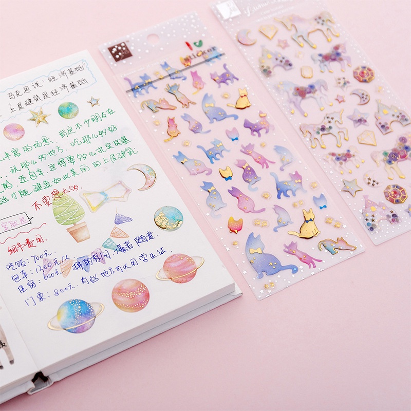 Kartun Unicorn Constellation Dekorasi Stiker Buku Pegangan Siswa Album Foto Diary Book PVC Sticker