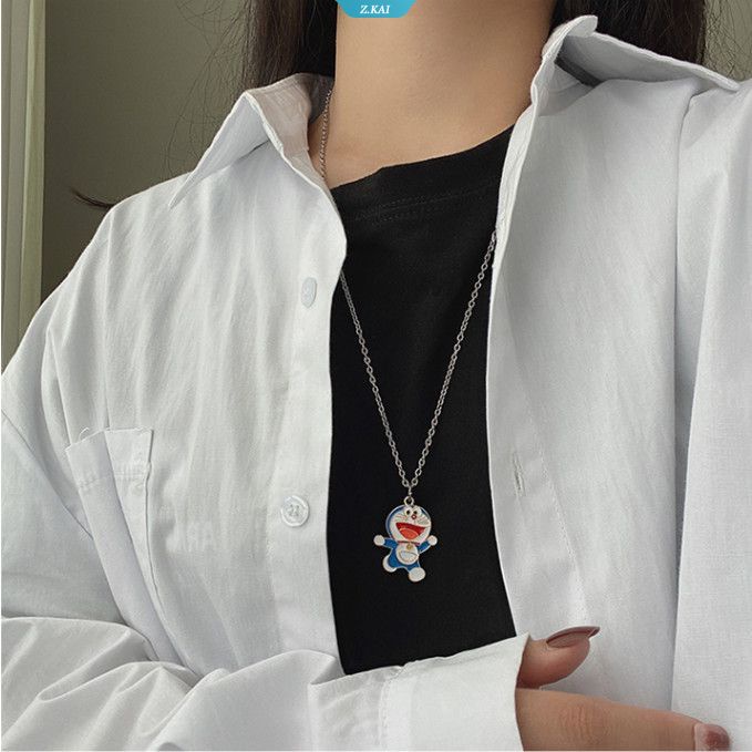 Kalung Liontin Pasangan Doraemon Kartun Warna Kalung Rantai Stainless Steel Hewan Lucu Paduan Liontin Mahasiswa Anak Kalung [ZK]