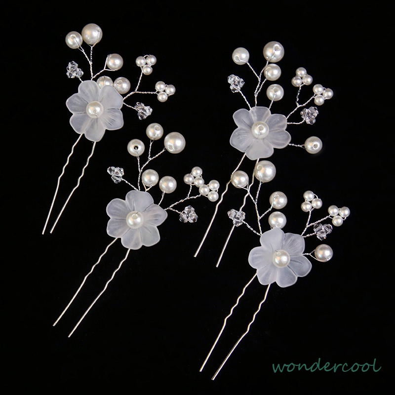 Hairpin Hairpiece Aksesoris Hiasan Rambut Pesta Set Mutiara Bunga-Won