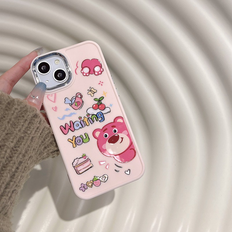 All New Electroplated Camera Skin Silicone Soft Case IPhone 11 12 13 14 Pro Max Women's Fashion Gift Cute Cartoon Phone Case Strawberry Bear Lotso