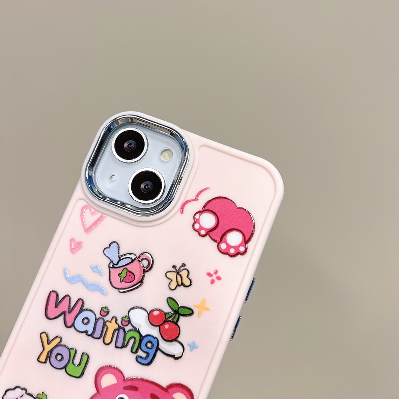 All New Electroplated Camera Skin Silicone Soft Case IPhone 11 12 13 14 Pro Max Women's Fashion Gift Cute Cartoon Phone Case Strawberry Bear Lotso