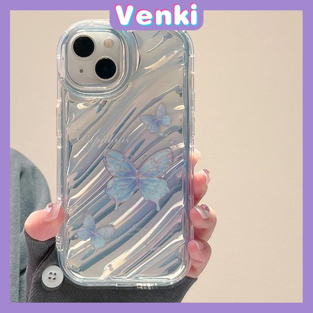 VENKI - Untuk iPhone 11 iPhone Case Laser Reflektif Bening Phone Case TPU Lembut Tahan Guncangan Airbag Case Simple Gradient Butterfly Kompatibel dengan iPhone 14 13 Pro Max 12 Pro Max XR 7 8