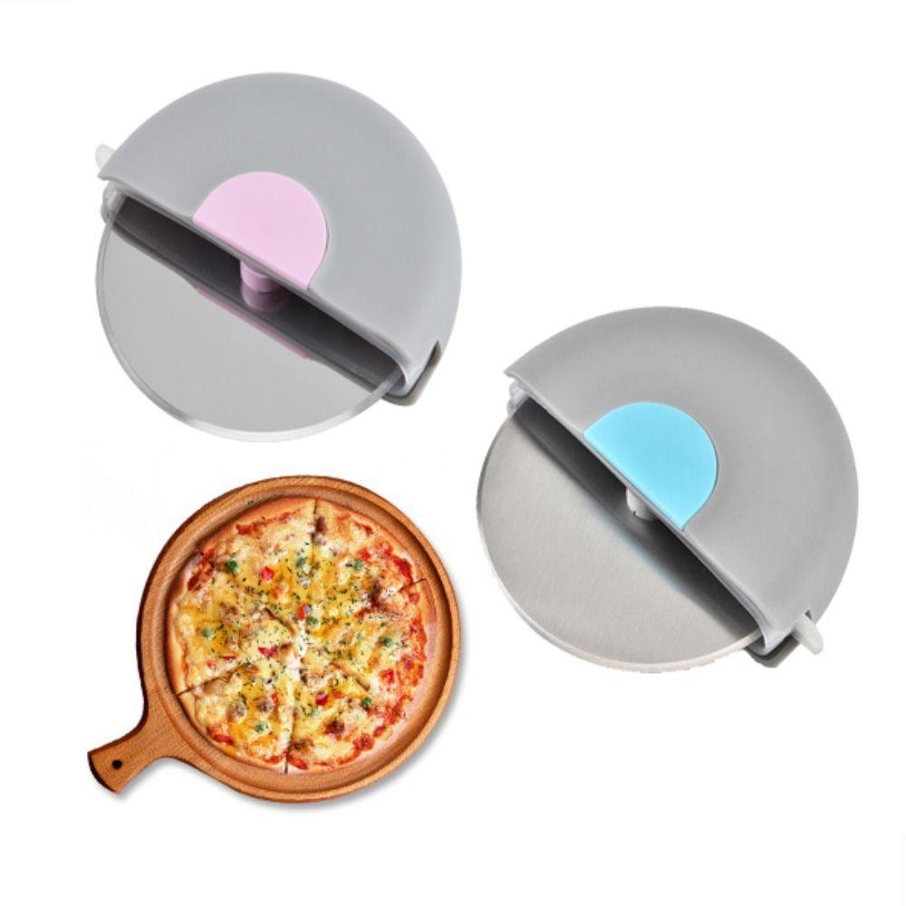 [Elegan] Pizza Slicer Portable Washable Pegangan Melengkung Dengan Tutup Tajam Untuk Adonan Pastry Pancake Cutter