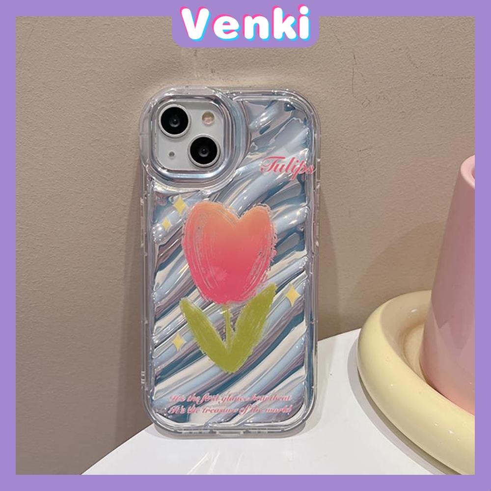 VENKI - Untuk iPhone 11 iPhone Case Laser Reflektif Bening Phone Case TPU Soft Shockproof Airbag Phone Case Cantik Tulip Kompatibel dengan iPhone 14 13 Pro max 12 Pro Max XR 7 8PLus