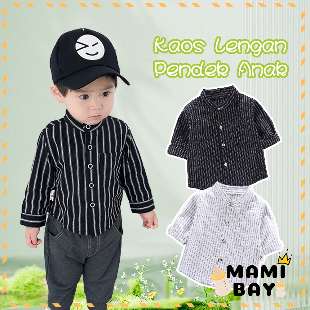Mamibayi Kaos Anak Motif Garis Baju Lengan Pendek Anak Bayi Korea