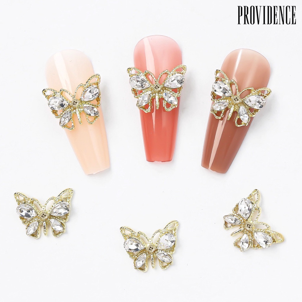 Providence 20 Pcs Butterfly Nail Charms Shining Rhinestones Inlay Faux Crystal 3D Charms DIY Manicure Aksesoris Nail Art Perhiasan Ponsel Case Dekorasi Perlengkapan Kuku