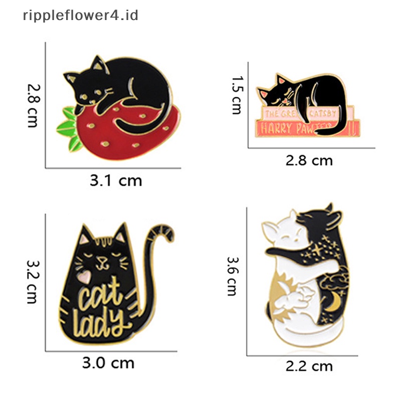 {rippleflower4.id} 4pcs Pin Enamel Kucing Yang Indah Kitten Badge Bros Tas Pakaian Kerah Perhiasan Hadiah~