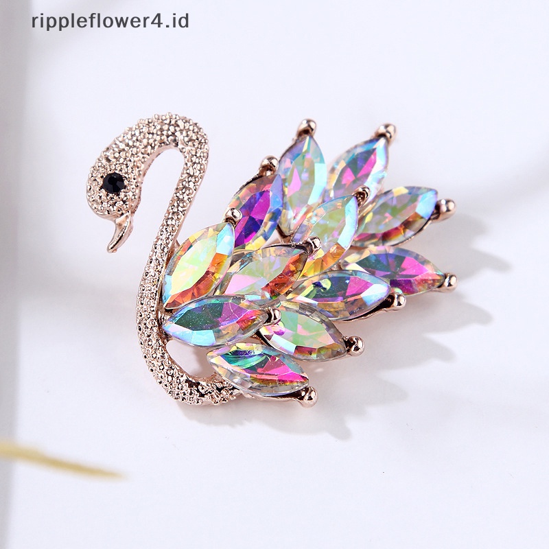 {rippleflower4.id} 1pc Alloy Crystal Swan Brooch Kristal Hewan Bros Jas Kerah Pin Hias~