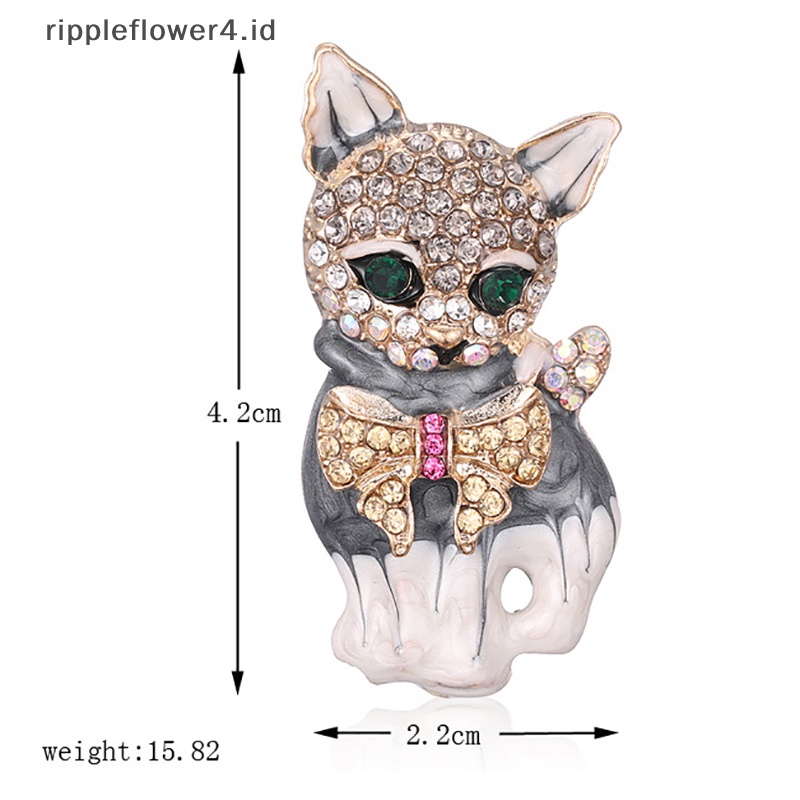 {rippleflower4.id} Kartun Hewan Kucing Bros Lucu Vintage Berlian Imitasi Kucing Baju Kerah Pin Tas Lucu Lencana~