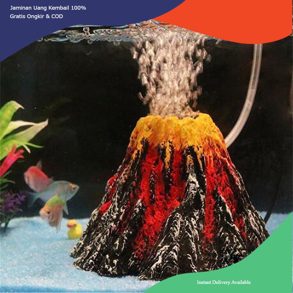 Hiasan aquarium gunung berapi, hiasan aquarium gunung meletus, hiasan aquarium volcano, dekorasi aqu