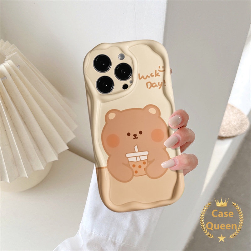 Kartun Kreatif Teh Susu Beruang Glossy Lucu Smiley Case Untuk Redmi 9C NFC 9C 10a2 A1 9A 10A Redmi Note8 11s 9 11 Gradiasi Beruang Kopi Donat Telepon 3D Wavy Curved Edge Soft Cover