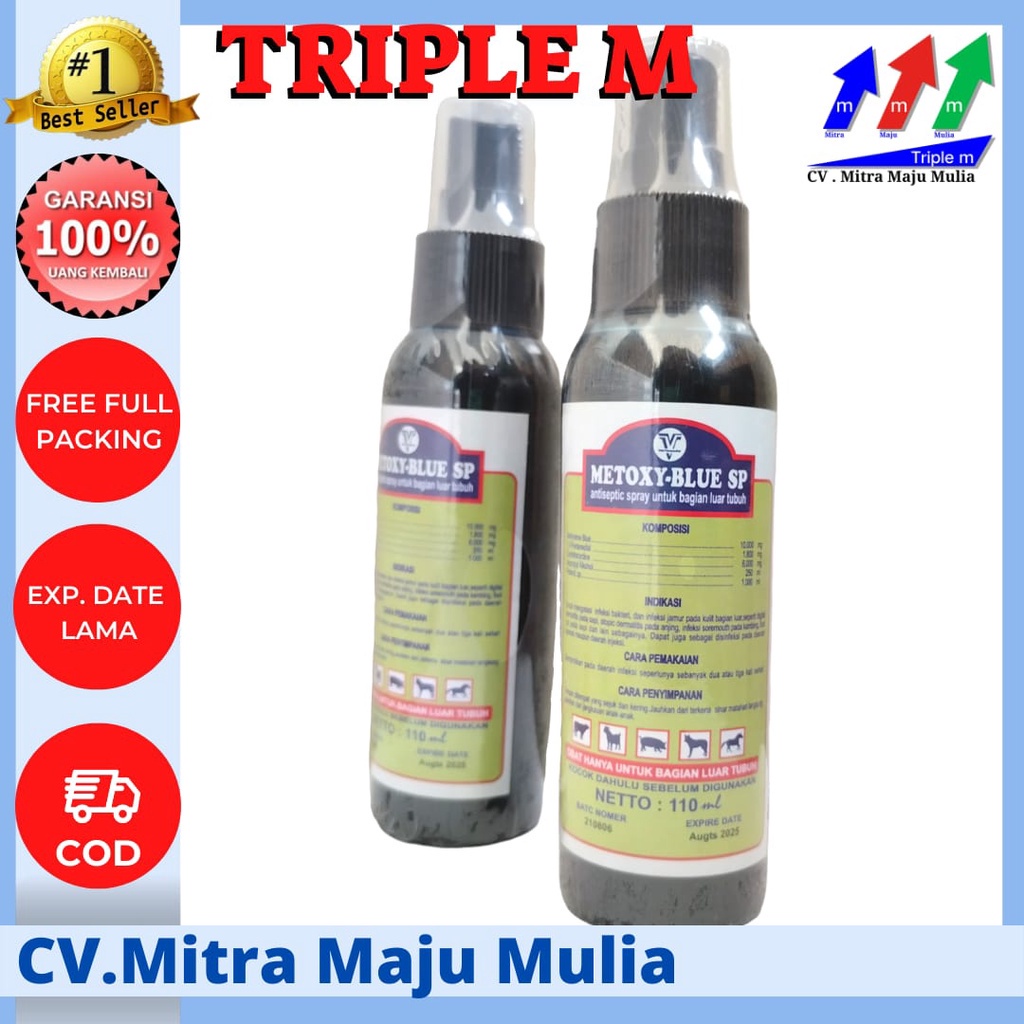 Metoxy Blue 110 ml Antispektik Spray Luka &amp; Penyakit Mulut Kuku / PMK