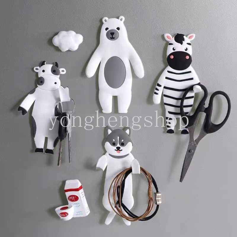 Kreatif Lucu Kartun Hewan Berbentuk Sticky Hook Bag Key Holder Fleksibel Penyimpanan Kait Rak Dinding Tempel Perekat Kulkas Stiker Dekorasi Rumah Hook