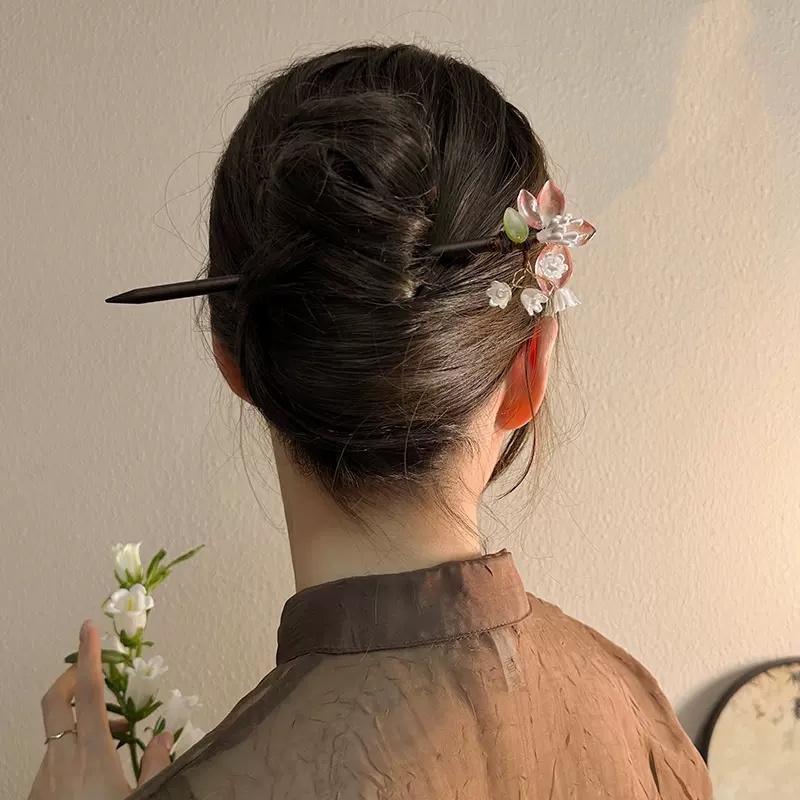 Antik Kayu Bunga Jepit Rambut Perempuan Musim Panas Kembali Kepala Jepit Rambut Baru Cina Cheongsam Hanfu Aksesoris Pemulihan Rambut Hairpin