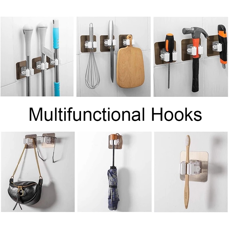Tahan Air Dinding Self-Adhesive Rak Pel Tempel Dinding Mop Organizer Holder RackBrush Sapu Gantungan Hook Perekat Kait Serbaguna Dapur Kamar Mandi Kait Kuat Rak Penyimpanan Rumah