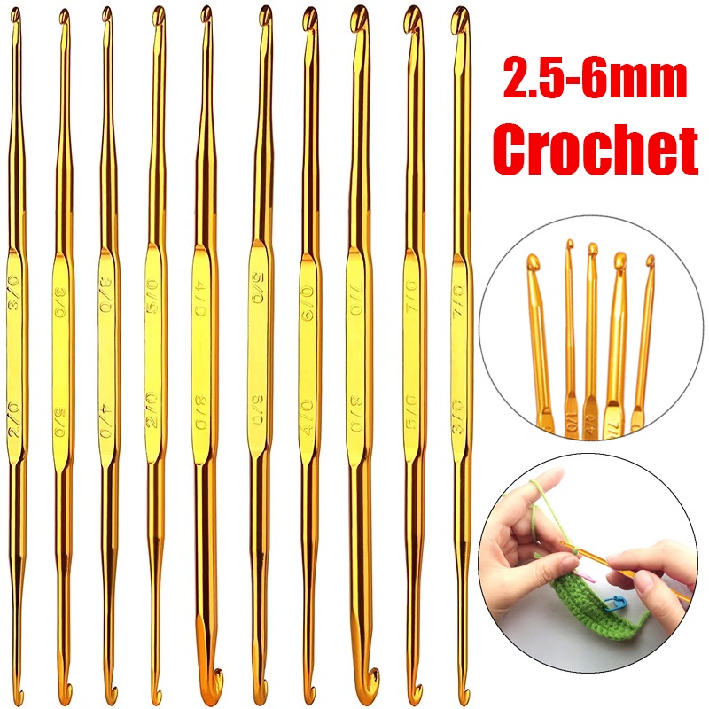 1pc Emas Aluminium Jarum Rajut Ganda Berakhir Ukuran Ganda Crochet Hooks 2.5/3.5 /4.5/5.5 /6.0mm Kerajinan DIY Menenun Benang Alat Berguna Jahitan Jahitan Jahitan Jarum Aksesoris