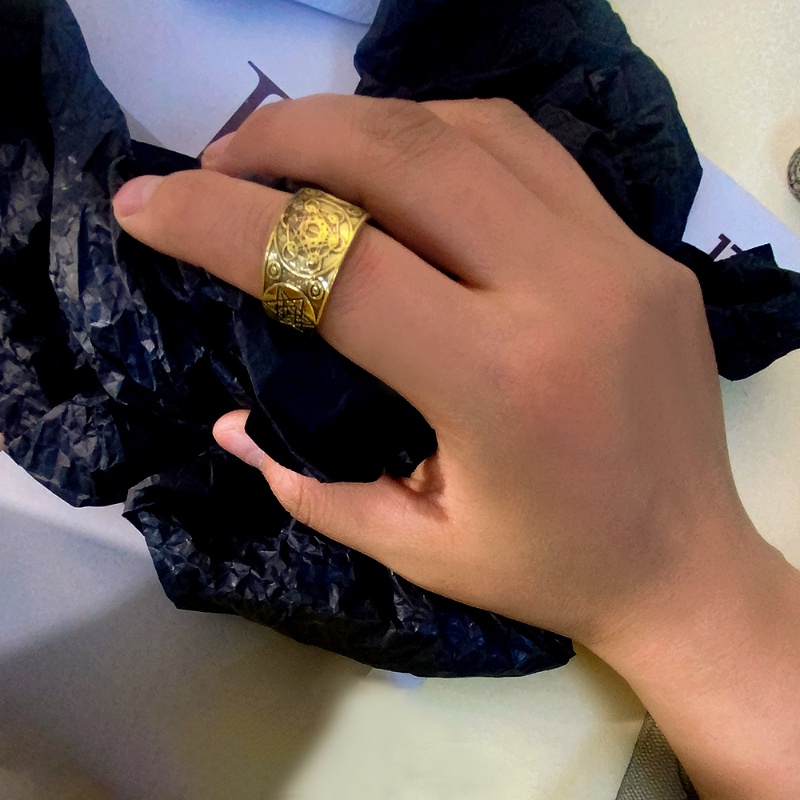 [Unggulan] Personality Hip Hop Rock ring Fashion Cincin Pola Planet Sederhana Kreatif hexagonal Cincin Terbuka Yang Dapat Disesuaikan Cincin Jari Retro Cincin Gaya Eropa Dan Amerika